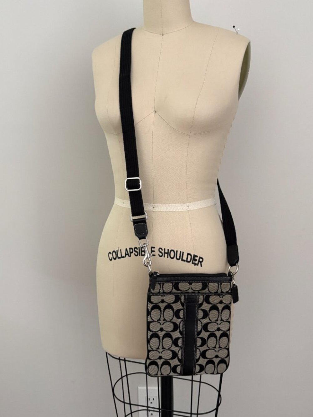 Coach Signature Jacquard North South Swingpack Crossbody Black Grey Y2K Travel